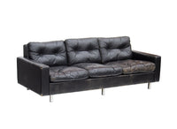 Tufted Black Leather Sofa, Imported from Europe in the '60s
