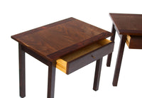 Pair of Single Drawer Nightstands in Rosewood and Walnut