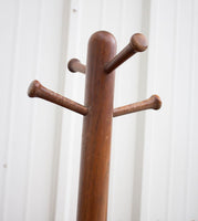Wooden Coat Rack Stand with X Base and Carved Hooks