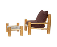 Hand Hewn Pine Log Armchair and Ottoman