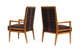 Pair Solid Oak Tufted Armchairs after T.H. Robsjohn-Gibbings