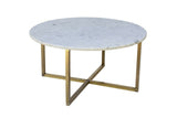 Round Brass Coffee Table X Base Italian Marble Top 36"