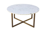 Round Brass Coffee Table X Base Italian Marble Top 36"