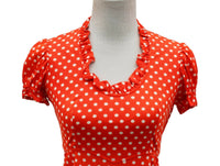 Vintage 1970s Minnie Mouse Dress Long Polka Dot Ruffle Dress Jersey Fits Size 4