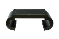Chinoiserie Scroll Coffee Table Dark Green Lacquer with Brass Bead by Mastercraft