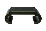 Chinoiserie Scroll Coffee Table Dark Green Lacquer with Brass Bead by Mastercraft
