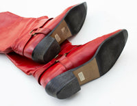 Vintage Italian Made Red Leather Harness Boots by Marc Alpert Maria Pia Sz 7.5
