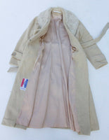 American Bazaar Wool Belted Wrap Trench Jacket Genuine Fur Shawl Collar Sz M 6-8
