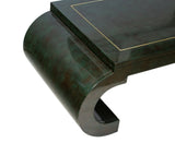 Chinoiserie Scroll Coffee Table Dark Green Lacquer with Brass Bead by Mastercraft