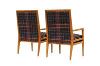 Pair Solid Oak Tufted Armchairs after T.H. Robsjohn-Gibbings