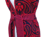 Red and Black Folk Red Woven Vest w Contrasting Belt Sz S or XS Euro 44