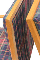 Pair Solid Oak Tufted Armchairs after T.H. Robsjohn-Gibbings
