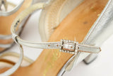 Saks Fifth Avenue Silver Leather T-Strap with Block Heel Fenton Last Marked 6 M