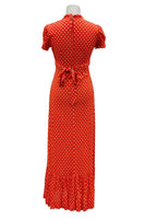 Vintage 1970s Minnie Mouse Dress Long Polka Dot Ruffle Dress Jersey Fits Size 4
