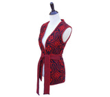 Red and Black Folk Red Woven Vest w Contrasting Belt Sz S or XS Euro 44