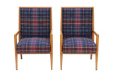 Pair Solid Oak Tufted Armchairs after T.H. Robsjohn-Gibbings