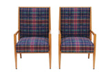 Pair Solid Oak Tufted Armchairs after T.H. Robsjohn-Gibbings