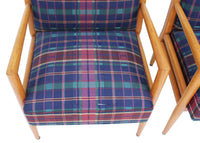 Pair Solid Oak Tufted Armchairs after T.H. Robsjohn-Gibbings