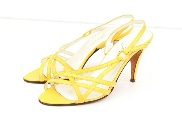 Vintage GAROLINI Vintage Yellow Leather Strappy Heels Sz 6 M ITALY