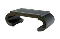 Chinoiserie Scroll Coffee Table Dark Green Lacquer with Brass Bead by Mastercraft