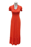 Vintage 1970s Minnie Mouse Dress Long Polka Dot Ruffle Dress Jersey Fits Size 4