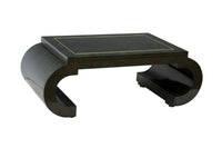 Chinoiserie Scroll Coffee Table Dark Green Lacquer with Brass Bead by Mastercraft