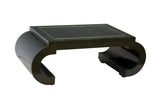Chinoiserie Scroll Coffee Table Dark Green Lacquer with Brass Bead by Mastercraft
