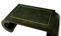 Chinoiserie Scroll Coffee Table Dark Green Lacquer with Brass Bead by Mastercraft