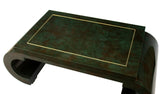 Chinoiserie Scroll Coffee Table Dark Green Lacquer with Brass Bead by Mastercraft
