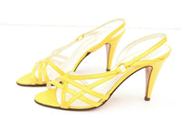 Vintage GAROLINI Vintage Yellow Leather Strappy Heels Sz 6 M ITALY