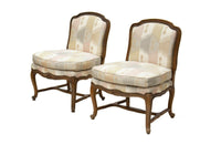 Pair of French Provincial Slipper Chairs by Baker Furniture in Silk Ikat