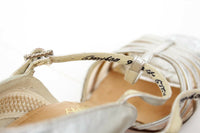 Saks Fifth Avenue Silver Leather T-Strap with Block Heel Fenton Last Marked 6 M