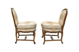 Pair of French Provincial Slipper Chairs by Baker Furniture in Silk Ikat