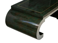 Chinoiserie Scroll Coffee Table Dark Green Lacquer with Brass Bead by Mastercraft