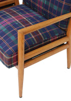 Pair Solid Oak Tufted Armchairs after T.H. Robsjohn-Gibbings
