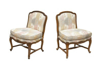 Pair of French Provincial Slipper Chairs by Baker Furniture in Silk Ikat