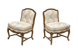 Pair of French Provincial Slipper Chairs by Baker Furniture in Silk Ikat