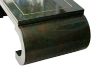 Chinoiserie Scroll Coffee Table Dark Green Lacquer with Brass Bead by Mastercraft