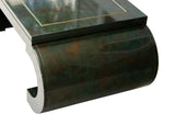 Chinoiserie Scroll Coffee Table Dark Green Lacquer with Brass Bead by Mastercraft