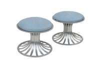 Pair of Round Tulip Style Aluminum Ottomans by Russell Woodard