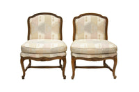 Pair of French Provincial Slipper Chairs by Baker Furniture in Silk Ikat