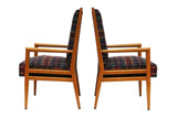 Pair Solid Oak Tufted Armchairs after T.H. Robsjohn-Gibbings