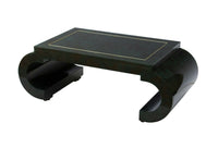 Chinoiserie Scroll Coffee Table Dark Green Lacquer with Brass Bead by Mastercraft