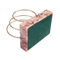 Tiered Letter Holder in Brass and Pink Italian Marble