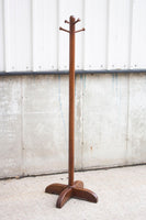 Wooden Coat Rack Stand with X Base and Carved Hooks