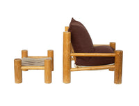 Hand Hewn Pine Log Armchair and Ottoman
