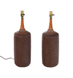 Pair of Dark Brown Volcanic Glaze Tables Lamps with Original Pleated Shades