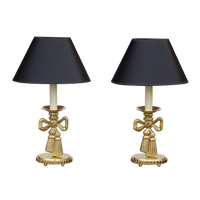 Pair of Solid Brass Candlestick Table Lamps With Bow Detail