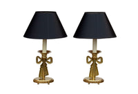 Pair of Solid Brass Candlestick Table Lamps With Bow Detail