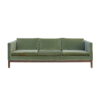 Green Velvet Sofa with Walnut Base